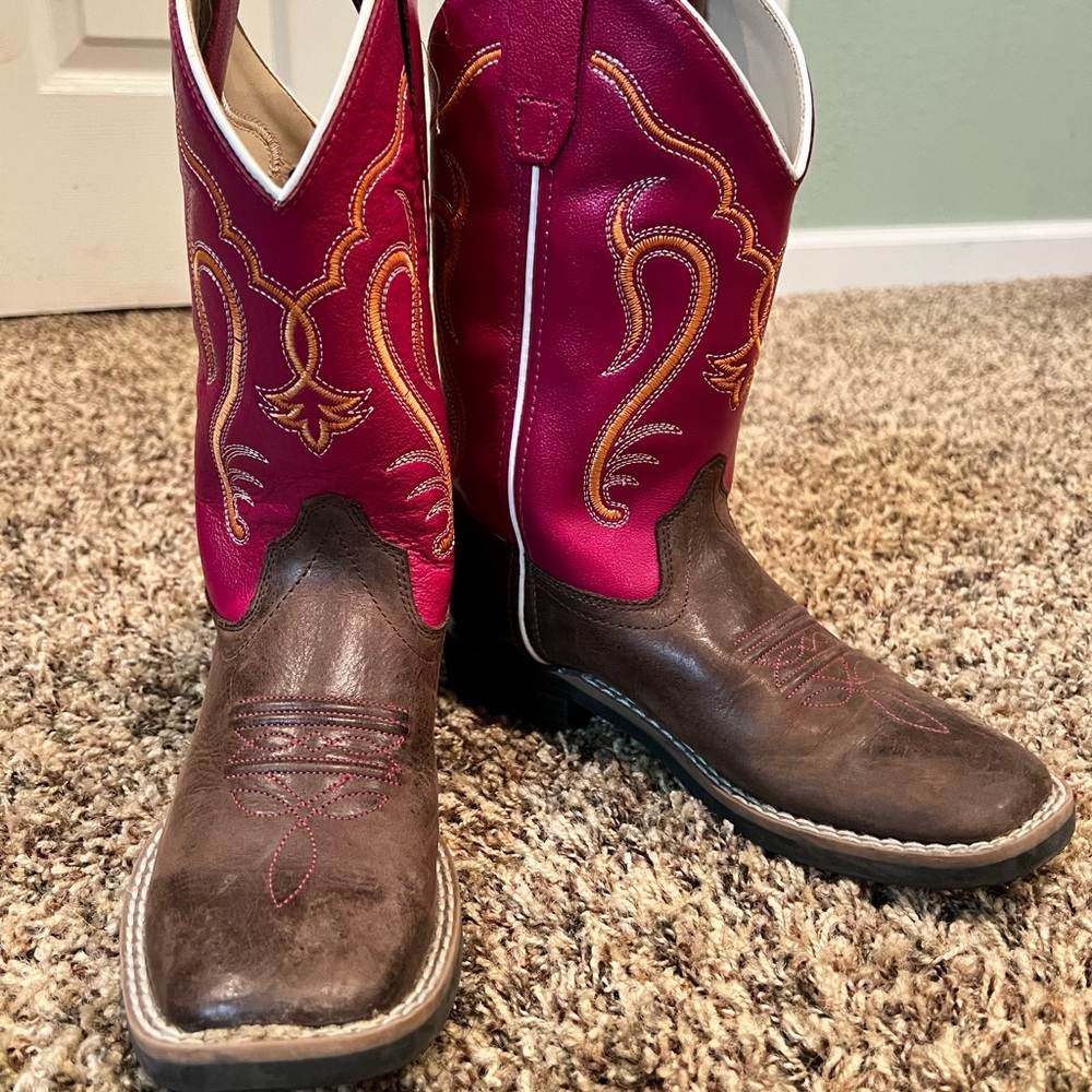 Old west pink and orange boots girls size 2